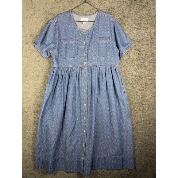 Erika Taylor Dresses & Skirts - VTG Erika Taylor Midi Dress Womens M Shirt Denim Cottage Prairie Ruffle Cotton